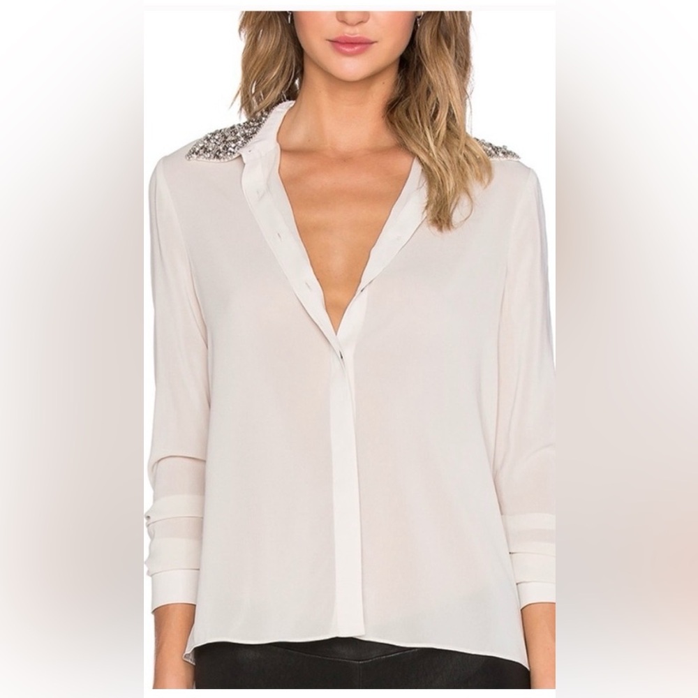 Alice + Olivia Cream Blouse with Embellished Shoulders